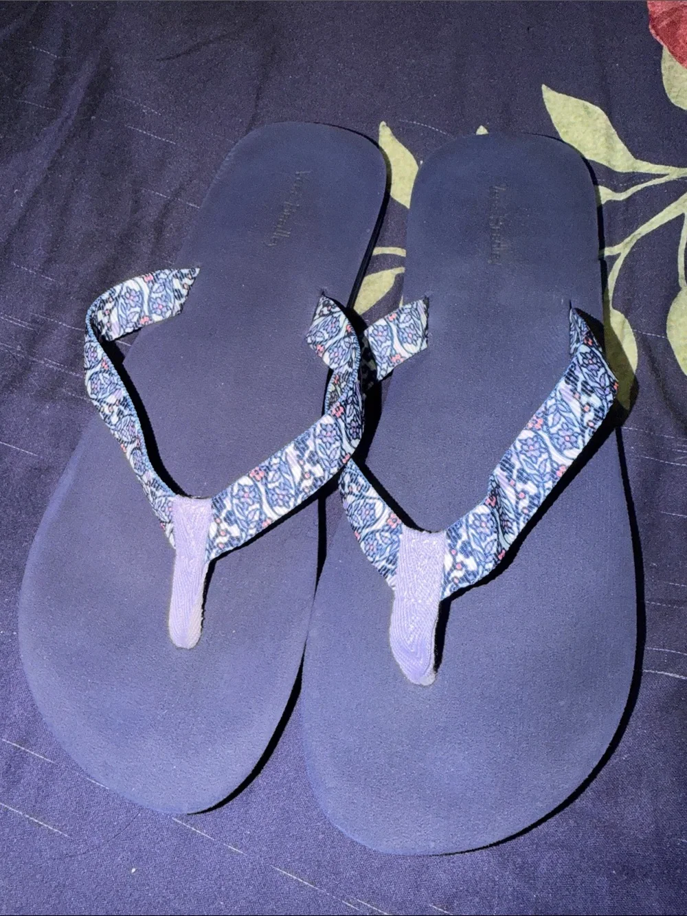 Vera Bradley Navy Flip Flop Sandals with Patterned Straps